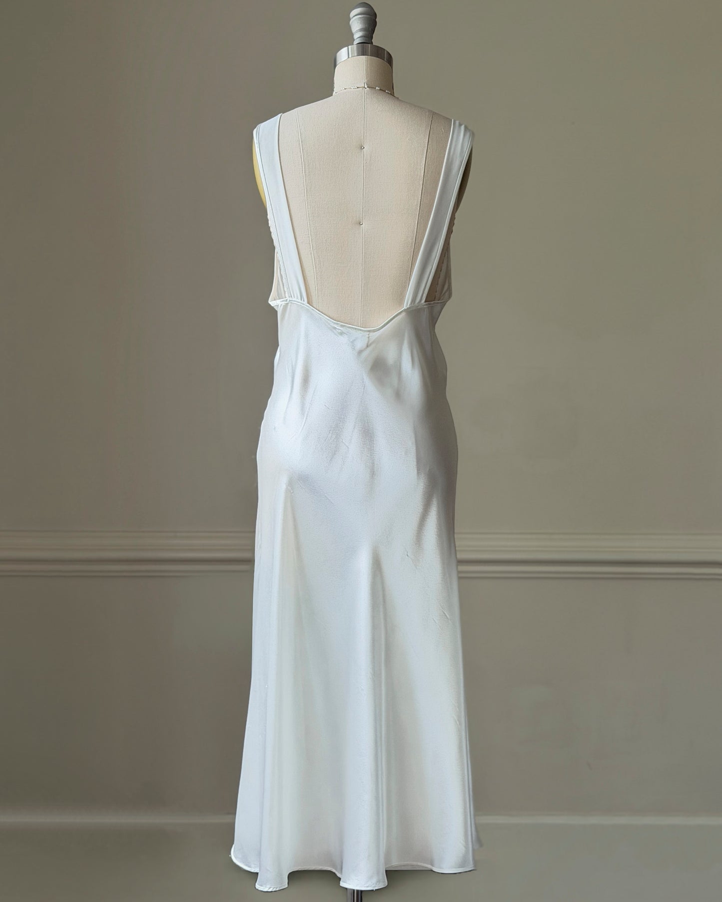 Intimo Amore White Satin Slip Dress — Embroidered Butterfly Motif
