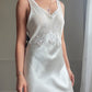 Intimo Amore White Satin Slip Dress — Embroidered Butterfly Motif