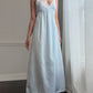Vintage Dior Baby Blue Satin Maxi Slip Dress — White Lace Bodice & Empire Waist