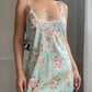 Sage Floral Jacquard Slip Dress — Lace V-Neck & Criss-Cross Straps