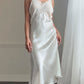 Intimo Amore White Satin Slip Dress — Embroidered Butterfly Motif