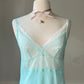 [ES] Mint Chiffon Lace V-Neck Slip Dress — Floral Lace Bodice & Bow Charm