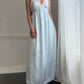 Vintage Dior Baby Blue Satin Maxi Slip Dress — White Lace Bodice & Empire Waist