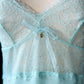 [ES] Mint Chiffon Lace V-Neck Slip Dress — Floral Lace Bodice & Bow Charm