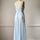 Vintage Dior Baby Blue Satin Maxi Slip Dress — White Lace Bodice & Empire Waist