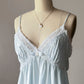 Vintage Dior Baby Blue Satin Maxi Slip Dress — White Lace Bodice & Empire Waist