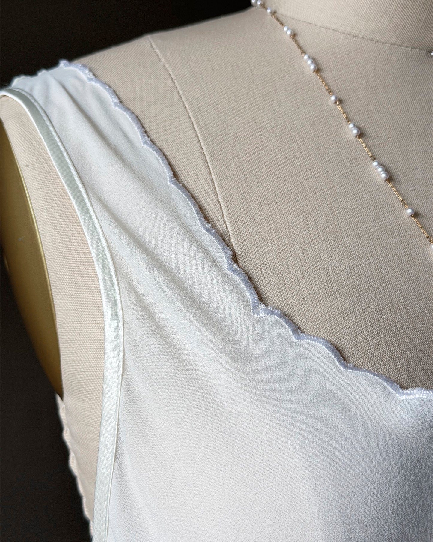Intimo Amore White Satin Slip Dress — Embroidered Butterfly Motif