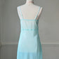 [ES] Mint Chiffon Lace V-Neck Slip Dress — Floral Lace Bodice & Bow Charm