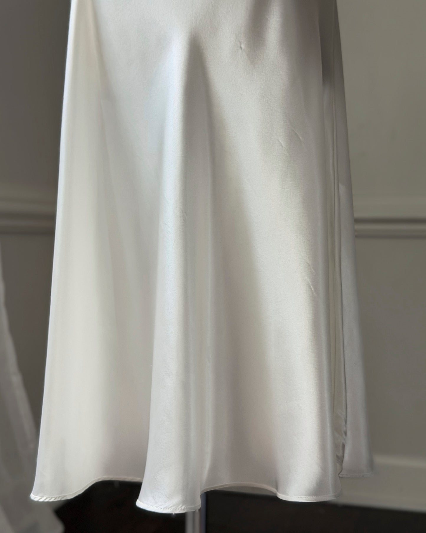 Intimo Amore White Satin Slip Dress — Embroidered Butterfly Motif