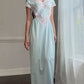 Ice Blue Nylon Maxi Nightgown — Wide Scalloped Lace Collar & Open Cutout Sides