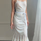 Ivory Pintuck Lace Midi Dress — Satin Ribbon Waist Tie | Vintage 90s