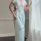 Ice Blue Nylon Maxi Nightgown — Wide Scalloped Lace Collar & Open Cutout Sides