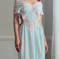 Ice Blue Nylon Maxi Nightgown — Wide Scalloped Lace Collar & Open Cutout Sides