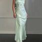 All That Jazz Mint Satin Maxi Dress — Sequin Beaded Bodice & Multi-Strap
