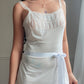 Ivory Pintuck Lace Midi Dress — Satin Ribbon Waist Tie | Vintage 90s