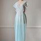 Ice Blue Nylon Maxi Nightgown — Wide Scalloped Lace Collar & Open Cutout Sides