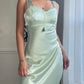 All That Jazz Mint Satin Maxi Dress — Sequin Beaded Bodice & Multi-Strap