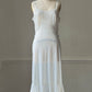 Ivory Pintuck Lace Midi Dress — Satin Ribbon Waist Tie | Vintage 90s