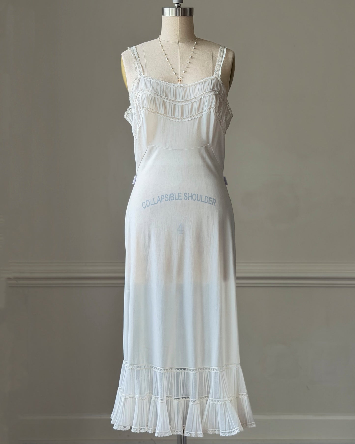 Ivory Pintuck Lace Midi Dress — Satin Ribbon Waist Tie | Vintage 90s