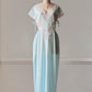 Ice Blue Nylon Maxi Nightgown — Wide Scalloped Lace Collar & Open Cutout Sides