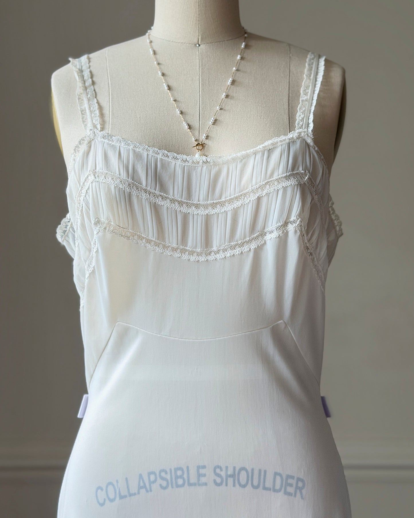 Ivory Pintuck Lace Midi Dress — Satin Ribbon Waist Tie | Vintage 90s
