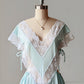Ice Blue Nylon Maxi Nightgown — Wide Scalloped Lace Collar & Open Cutout Sides