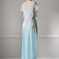 Ice Blue Nylon Maxi Nightgown — Wide Scalloped Lace Collar & Open Cutout Sides