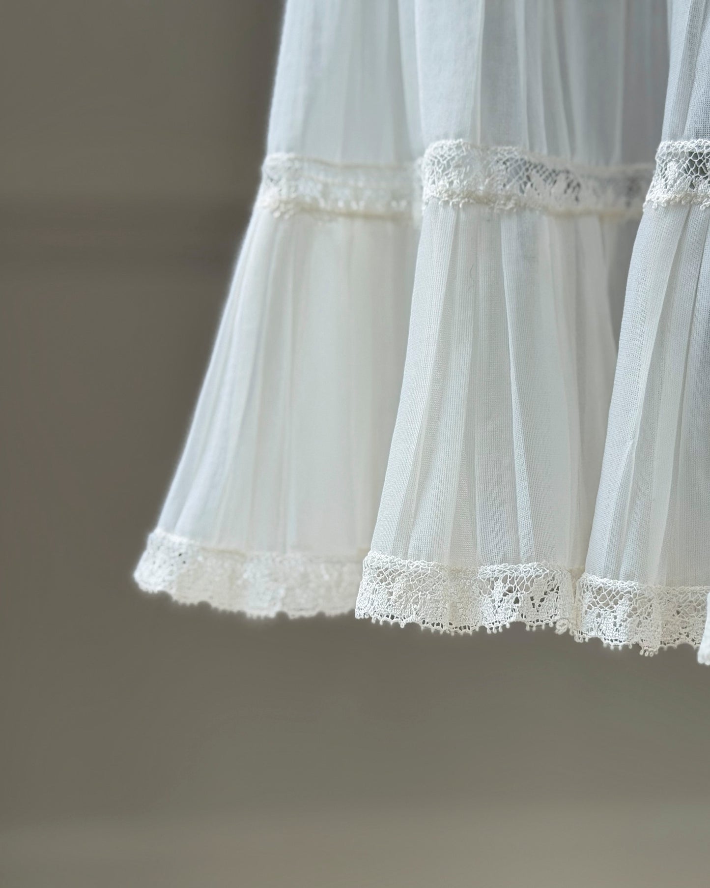 Ivory Pintuck Lace Midi Dress — Satin Ribbon Waist Tie | Vintage 90s