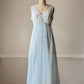 Baby Blue Sheer Daisy Lace Maxi Nightgown — Floral Embroidered Bodice