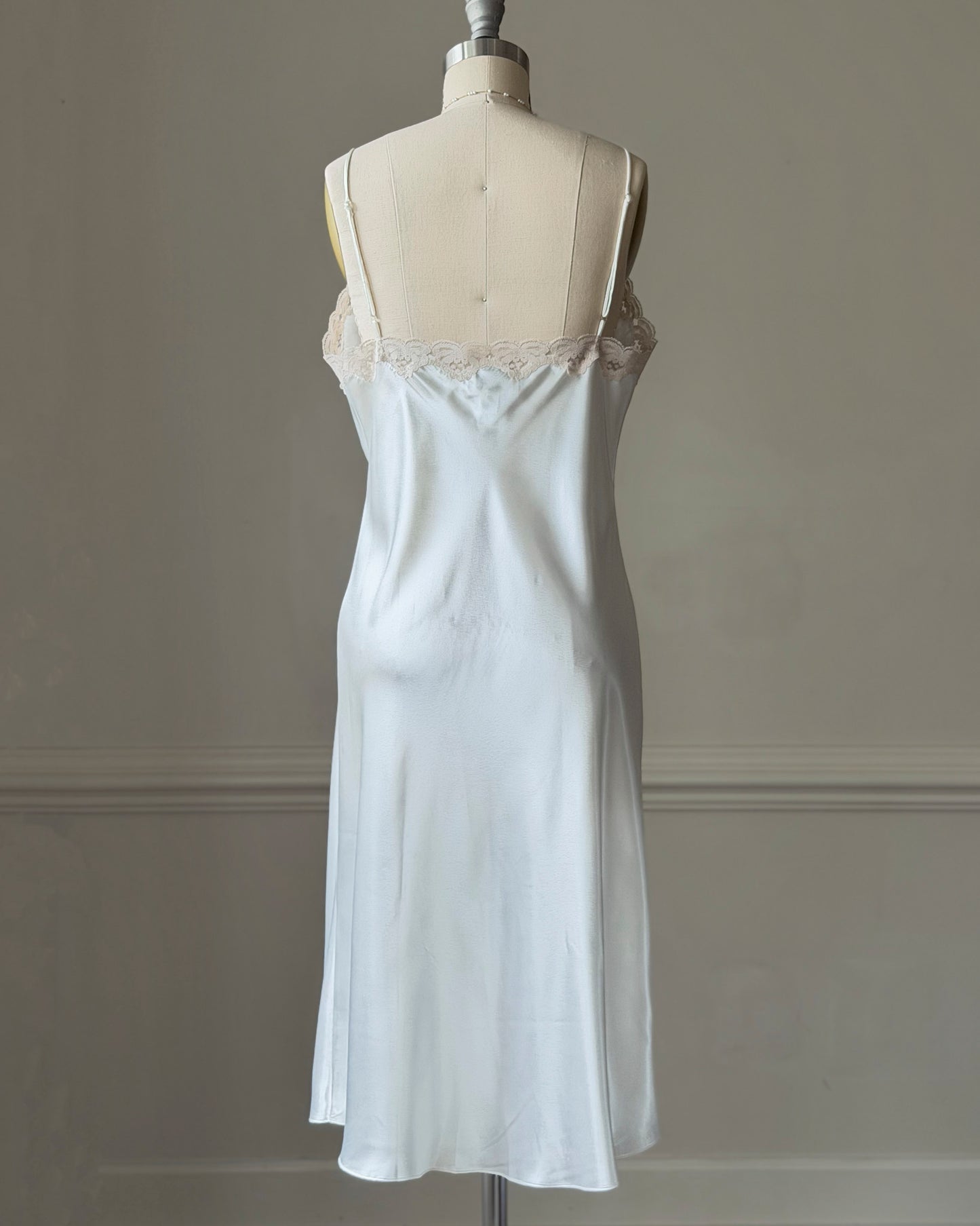 Victoria's Secret White Satin Maxi Slip Dress — Lace Appliqué Bodice