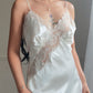 Victoria's Secret White Satin Maxi Slip Dress — Lace Appliqué Bodice