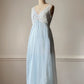 Baby Blue Sheer Daisy Lace Maxi Nightgown — Floral Embroidered Bodice