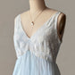 Baby Blue Sheer Daisy Lace Maxi Nightgown — Floral Embroidered Bodice