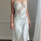 Victoria's Secret White Satin Maxi Slip Dress — Lace Appliqué Bodice