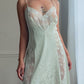 Jolie Two Pearl Sage Nylon Lace Panel Slip Dress — Floral Lace & Jacquard