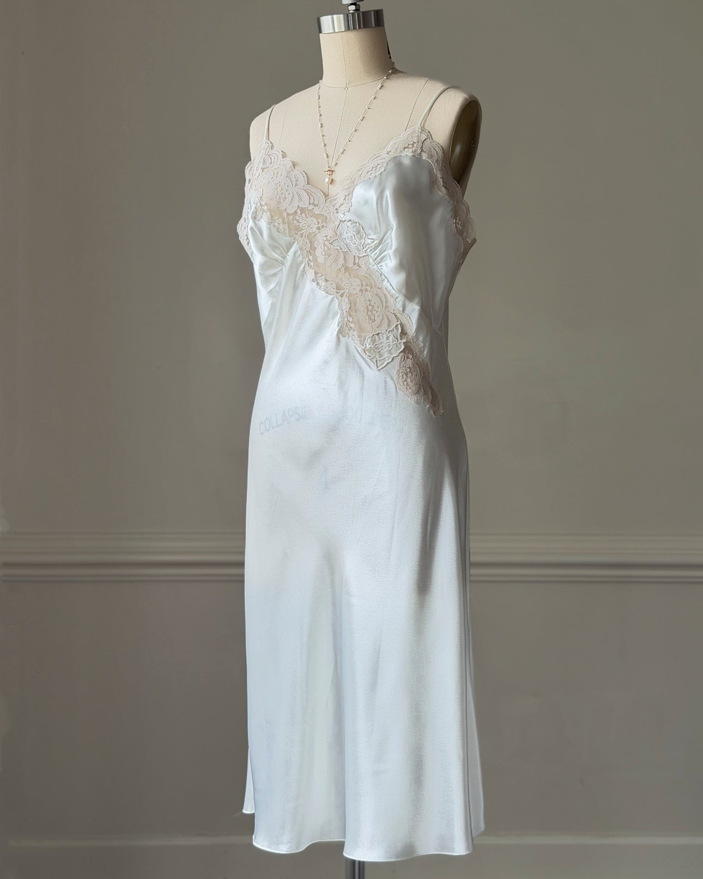 Victoria's Secret White Satin Maxi Slip Dress — Lace Appliqué Bodice
