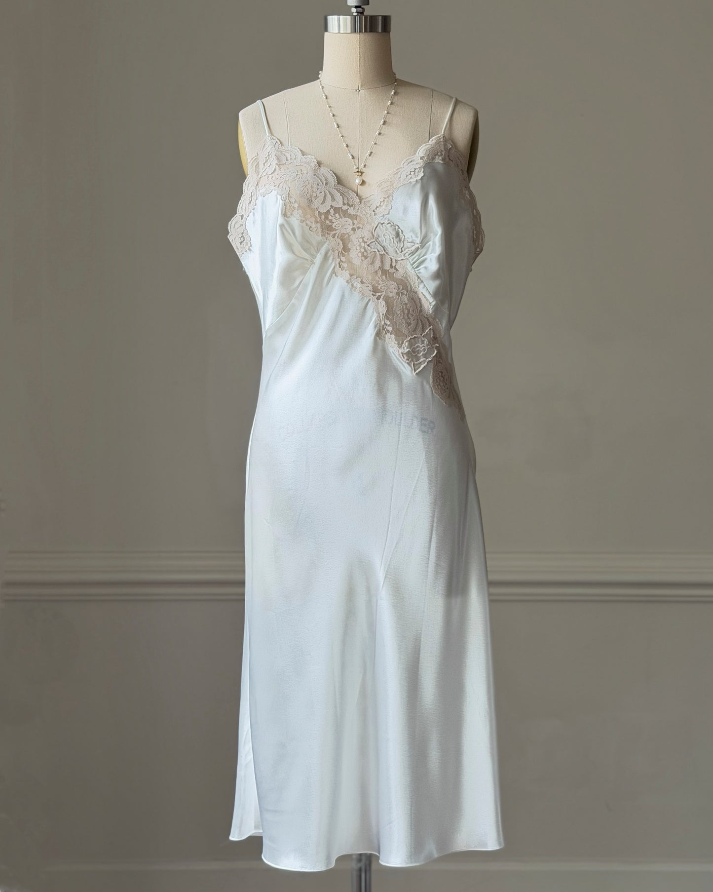 Victoria's Secret White Satin Maxi Slip Dress — Lace Appliqué Bodice