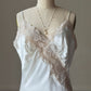 Victoria's Secret White Satin Maxi Slip Dress — Lace Appliqué Bodice