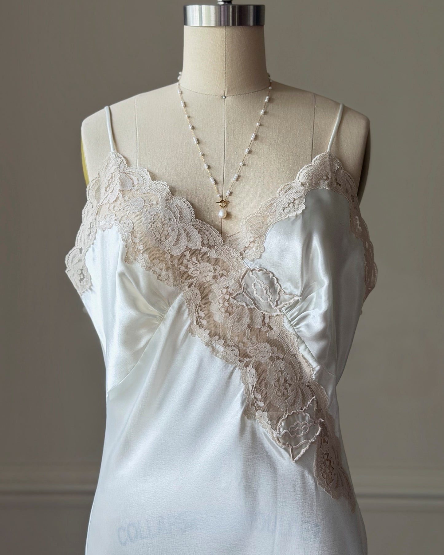 Victoria's Secret White Satin Maxi Slip Dress — Lace Appliqué Bodice