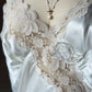 Victoria's Secret White Satin Maxi Slip Dress — Lace Appliqué Bodice