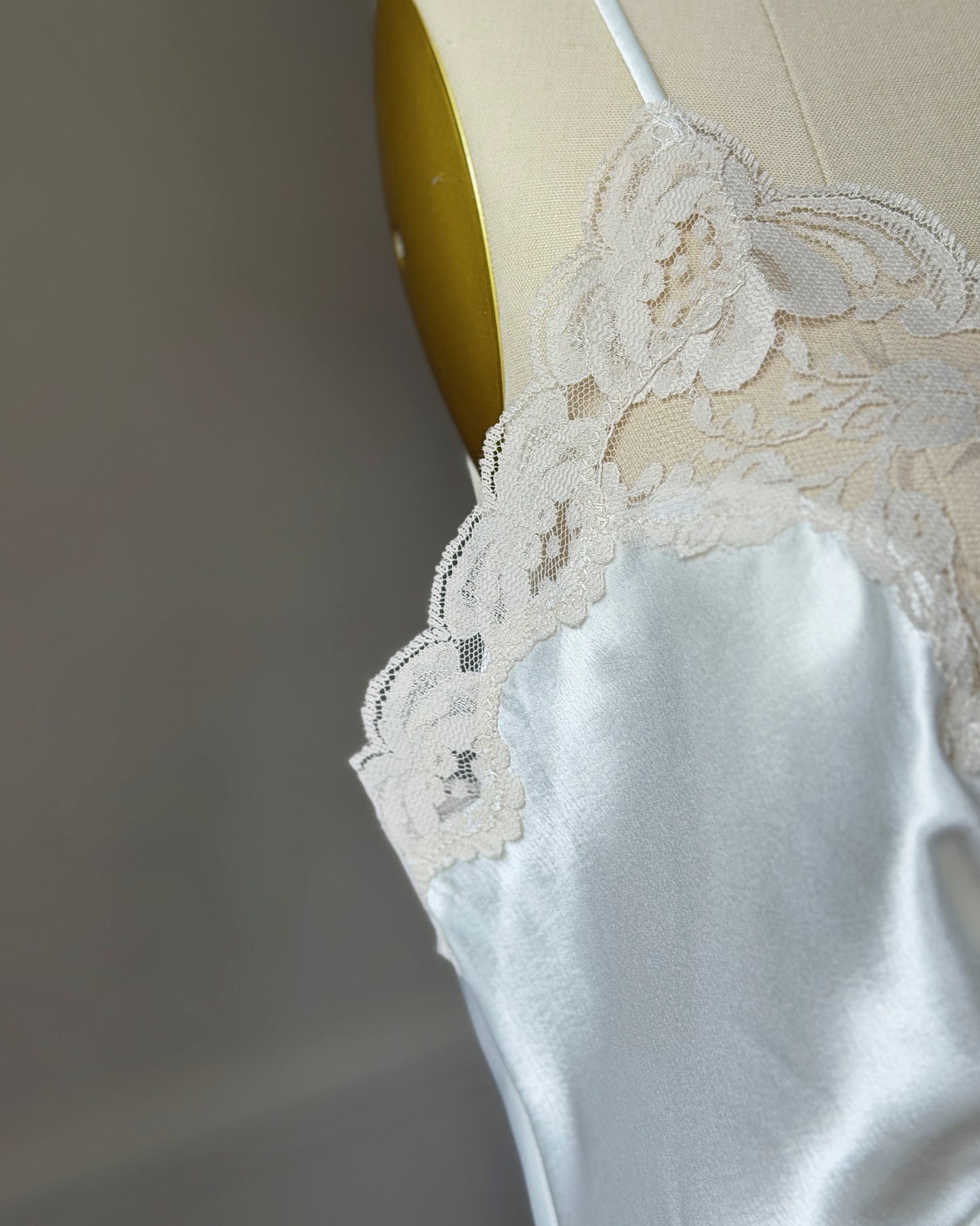 Victoria's Secret White Satin Maxi Slip Dress — Lace Appliqué Bodice