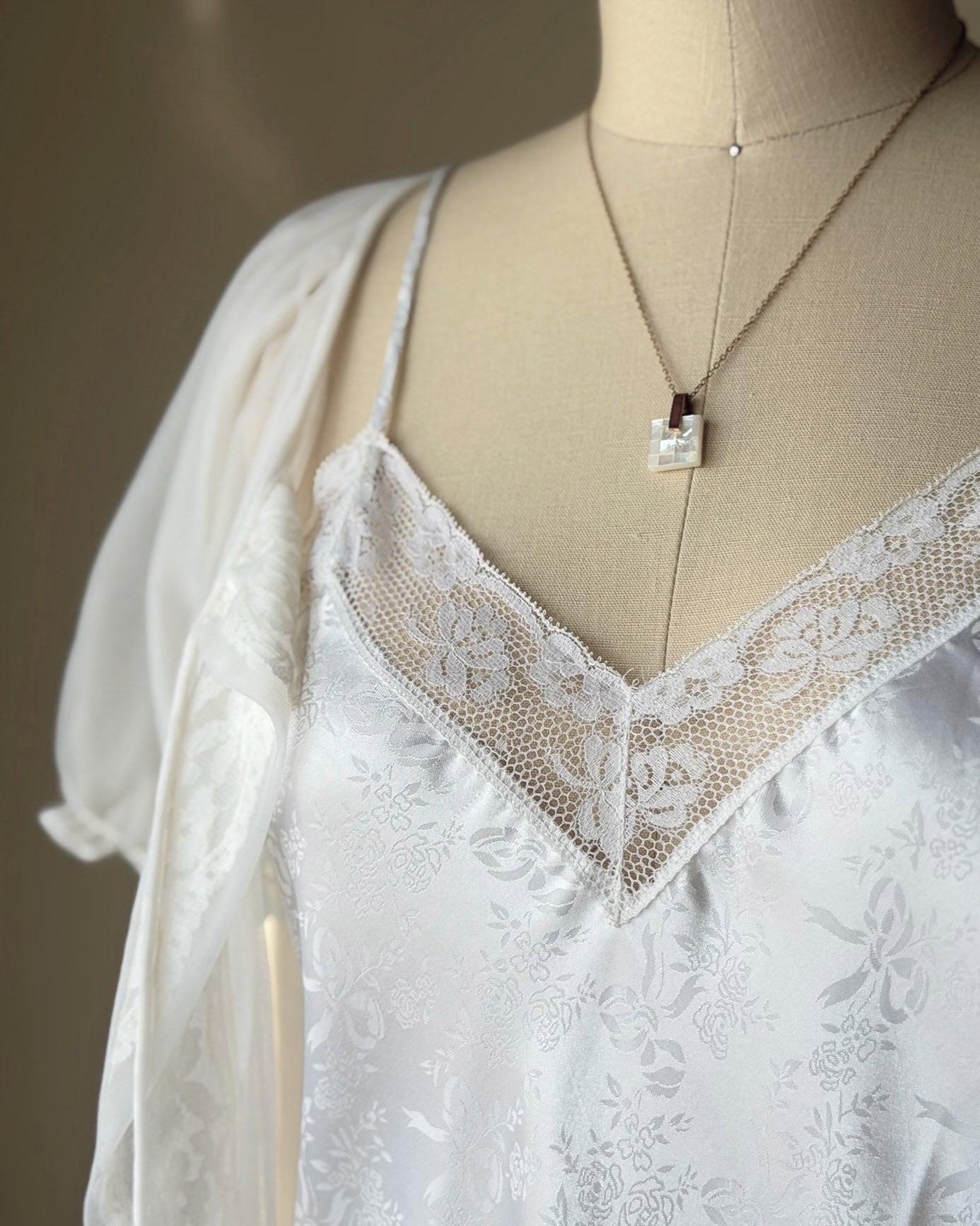 Vintage Sheer Lace Robe – Ivory Chiffon