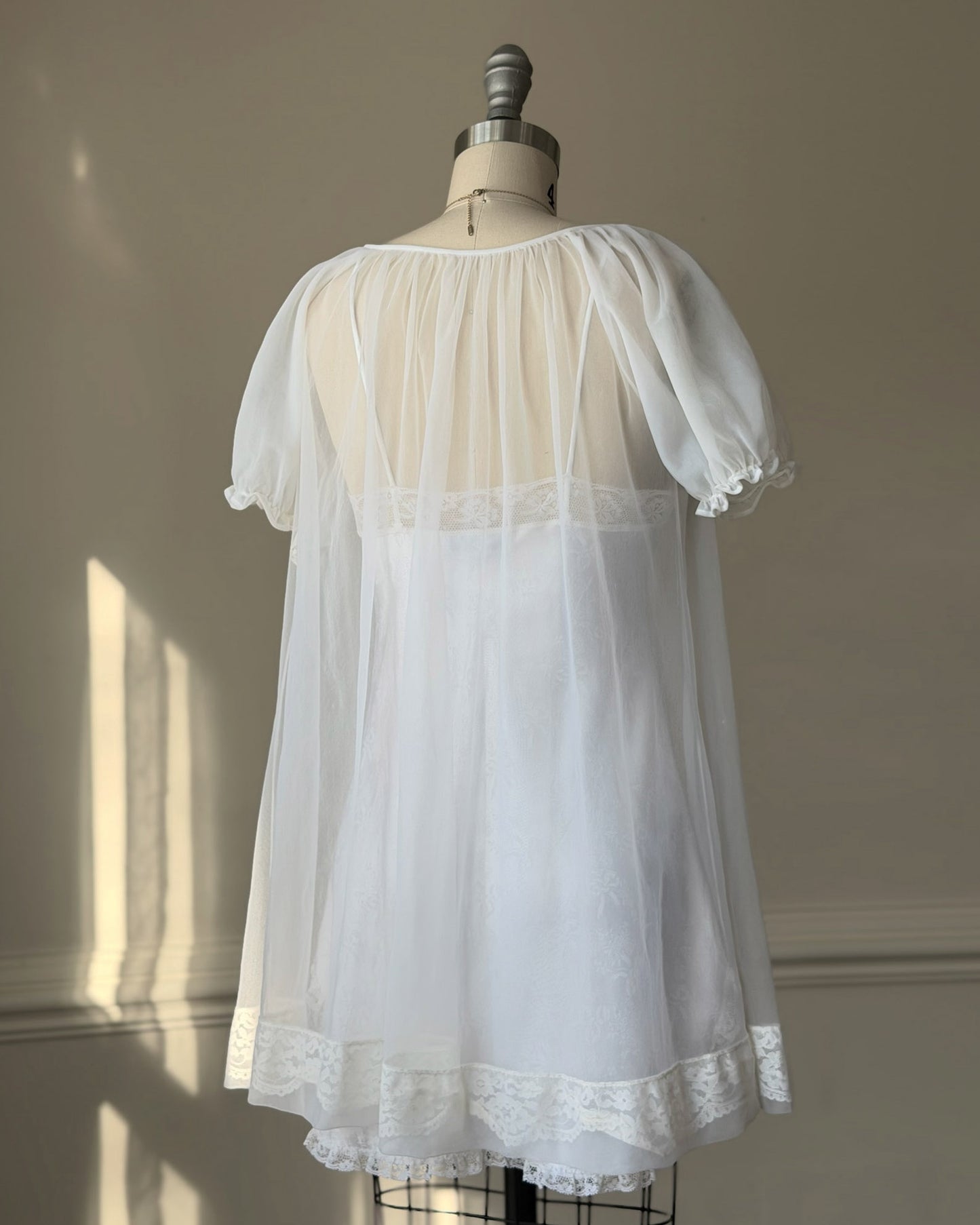 Vintage Sheer Lace Robe – Ivory Chiffon