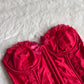 RARE Victoria’s Secret Strapless Bustier Corset in Ruby Red features Lace Sewn-in Cups Adorned with Bow