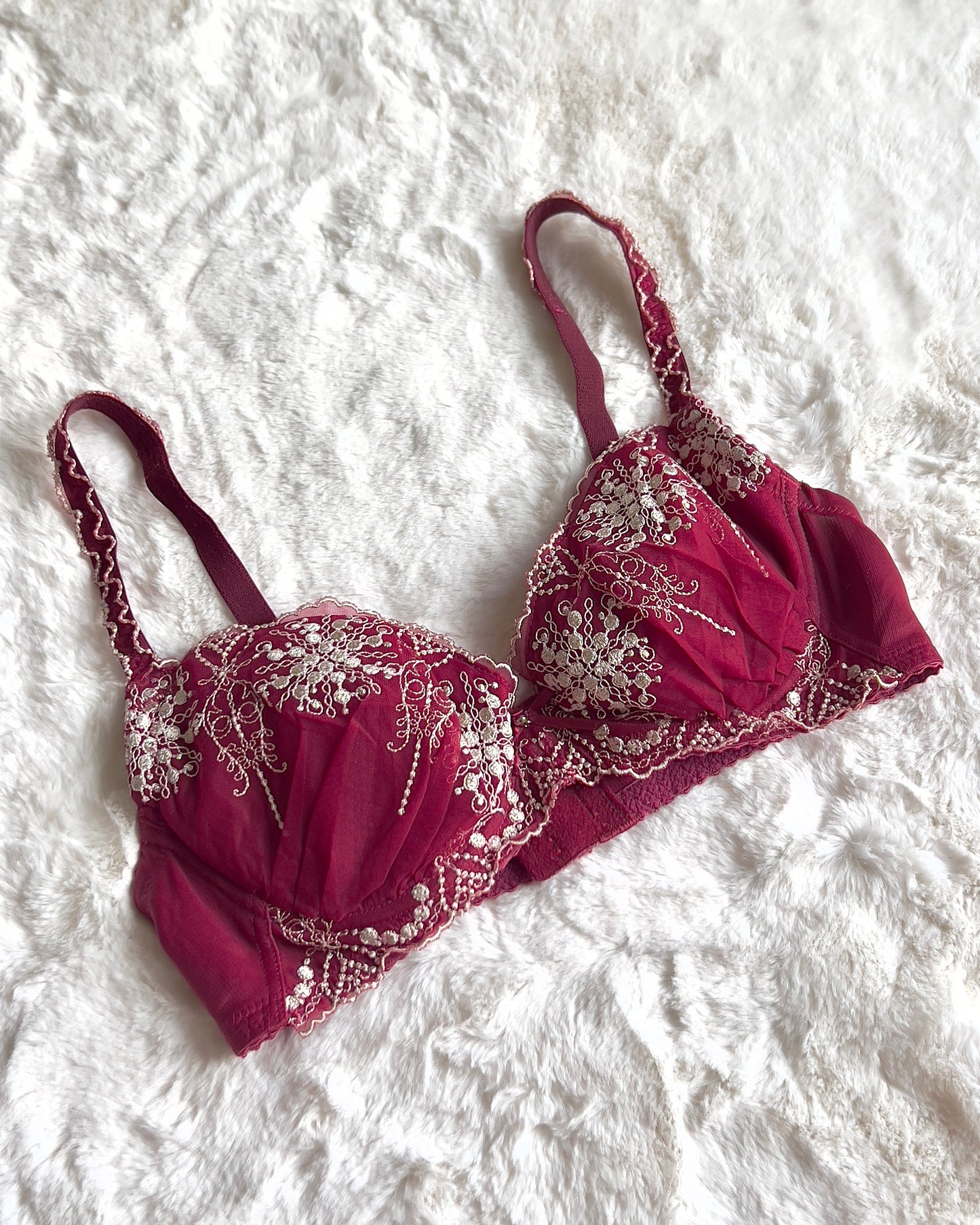 Deep Maroon Underwired Brassiere featuring Baroque Floral Embroidery