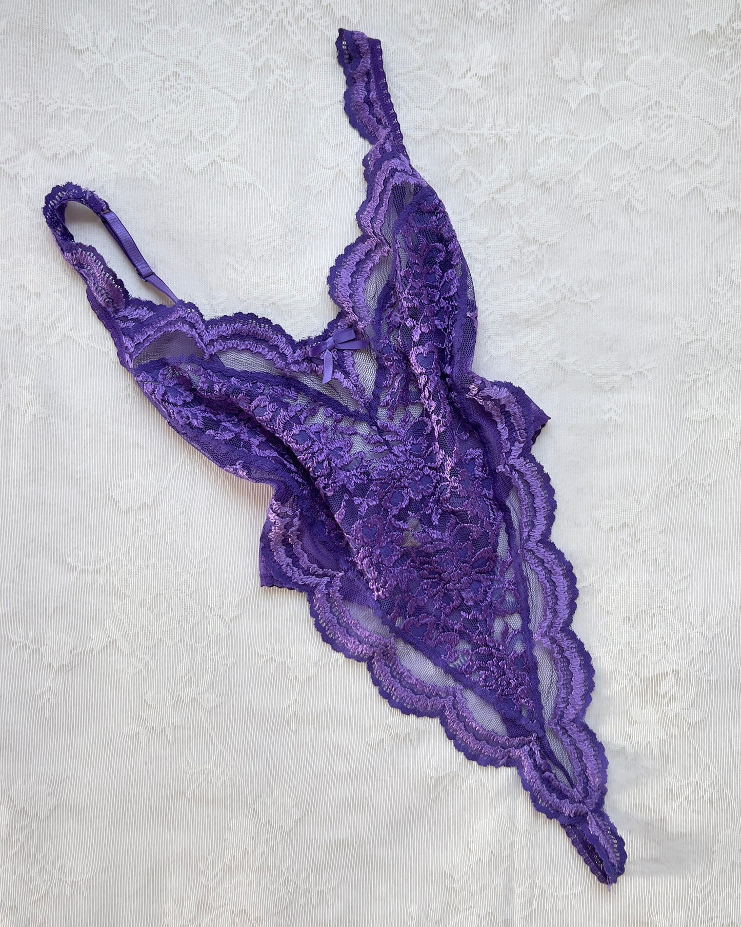 80’s vintage Victoria’s Secret Complete Laced Embroidery Bodysuit in Russian Violet