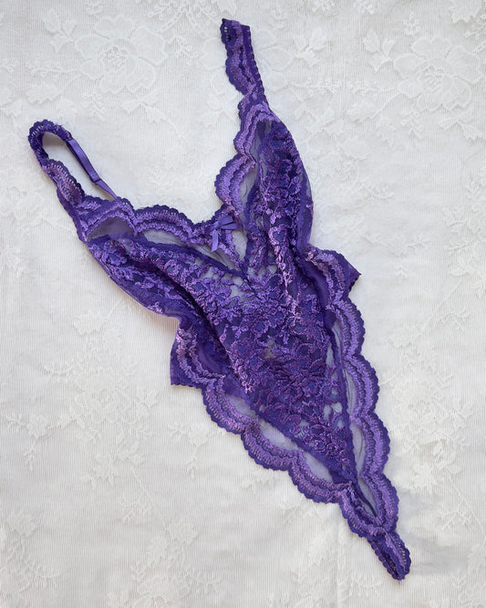 80’s vintage Victoria’s Secret Complete Laced Embroidery Bodysuit in Russian Violet