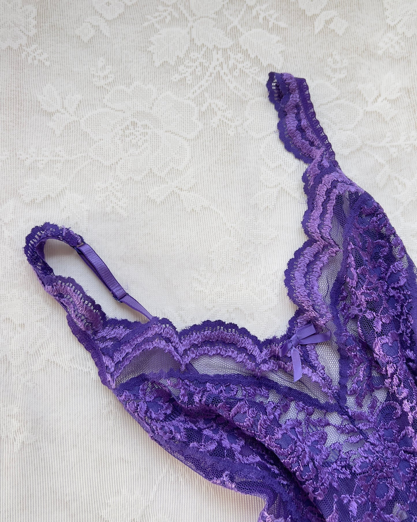 80’s vintage Victoria’s Secret Complete Laced Embroidery Bodysuit in Russian Violet