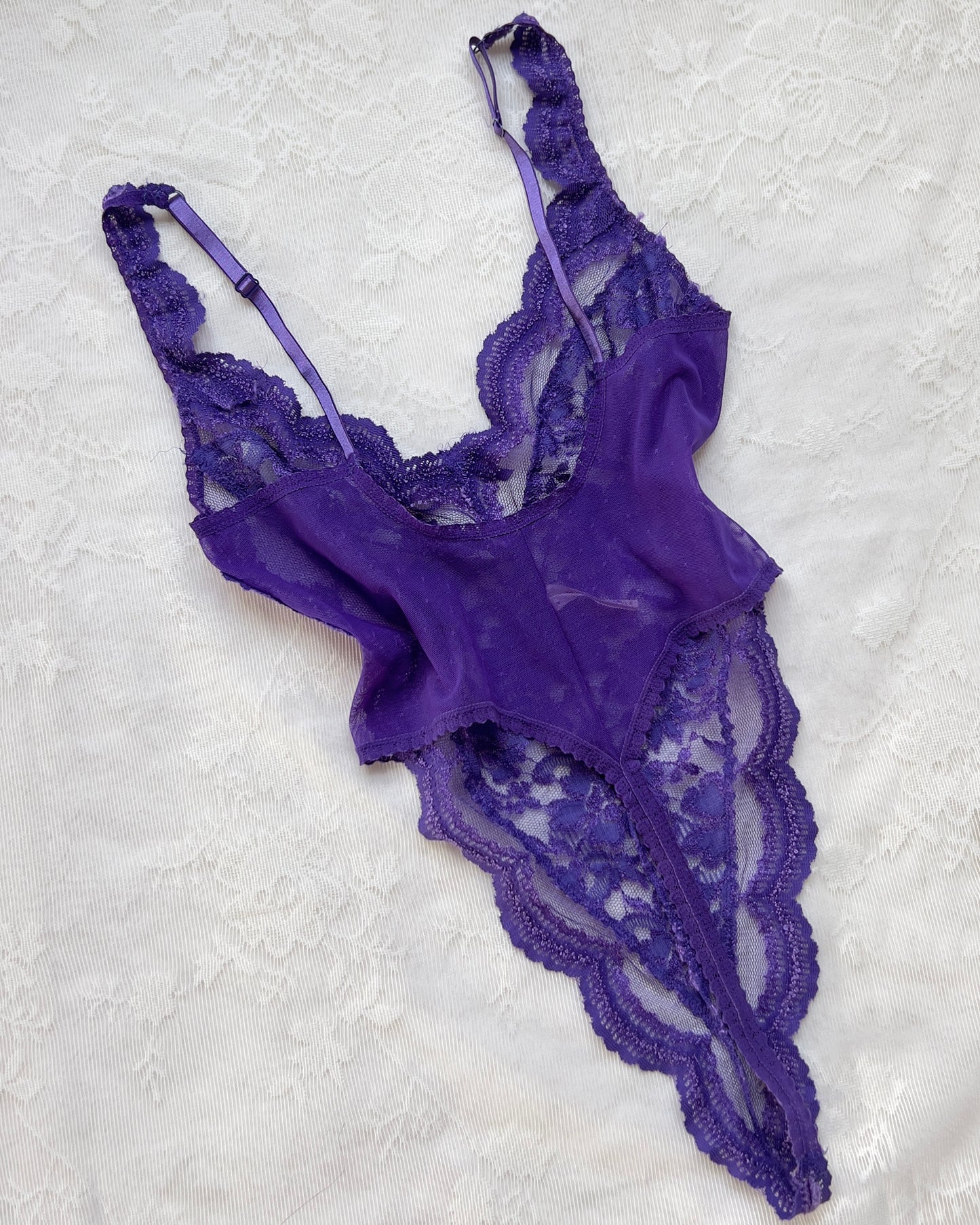 80’s vintage Victoria’s Secret Complete Laced Embroidery Bodysuit in Russian Violet