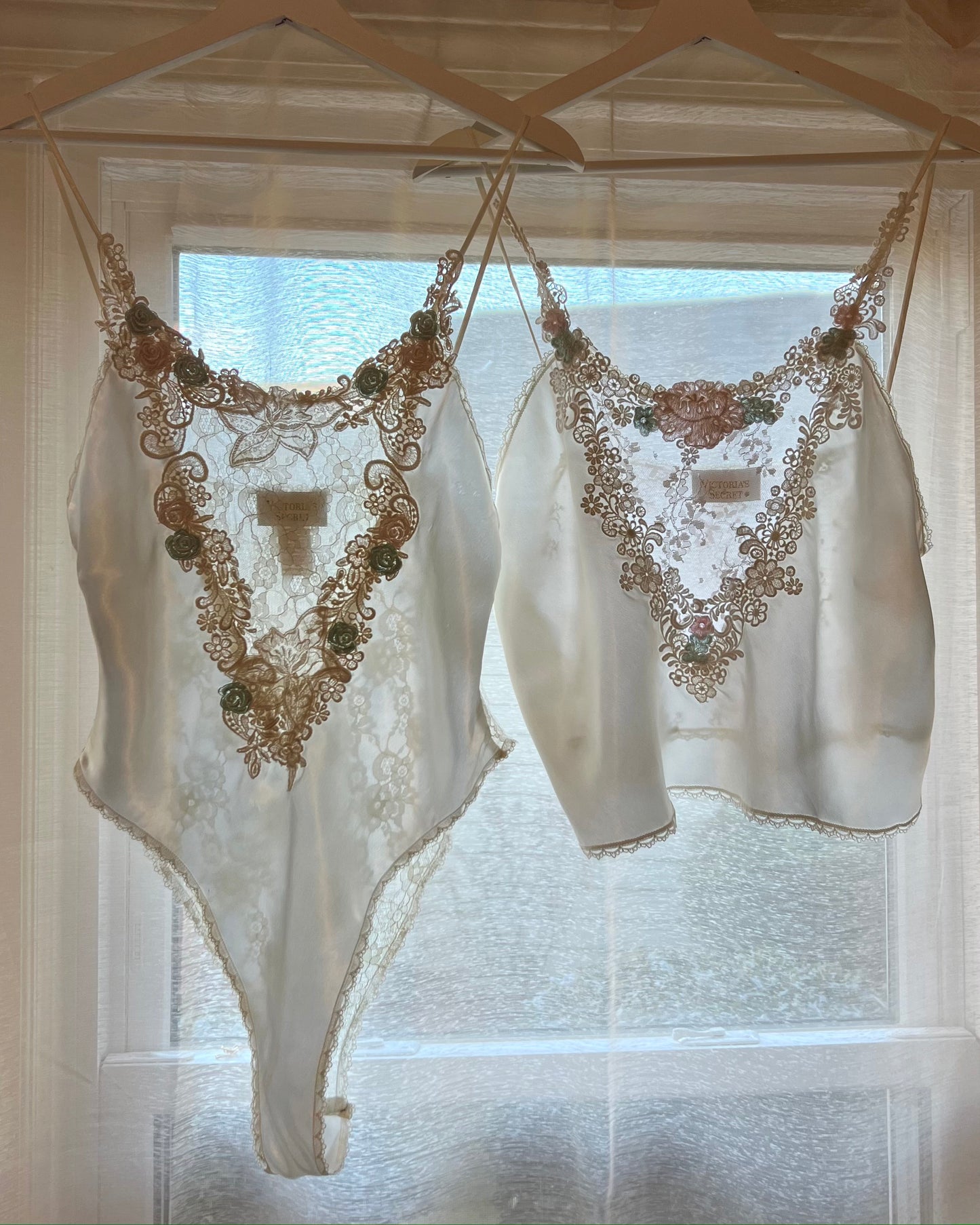 Vintage 80's Victoria's Secret Silk Bodysuit with a Beautiful Pastel Rosettes